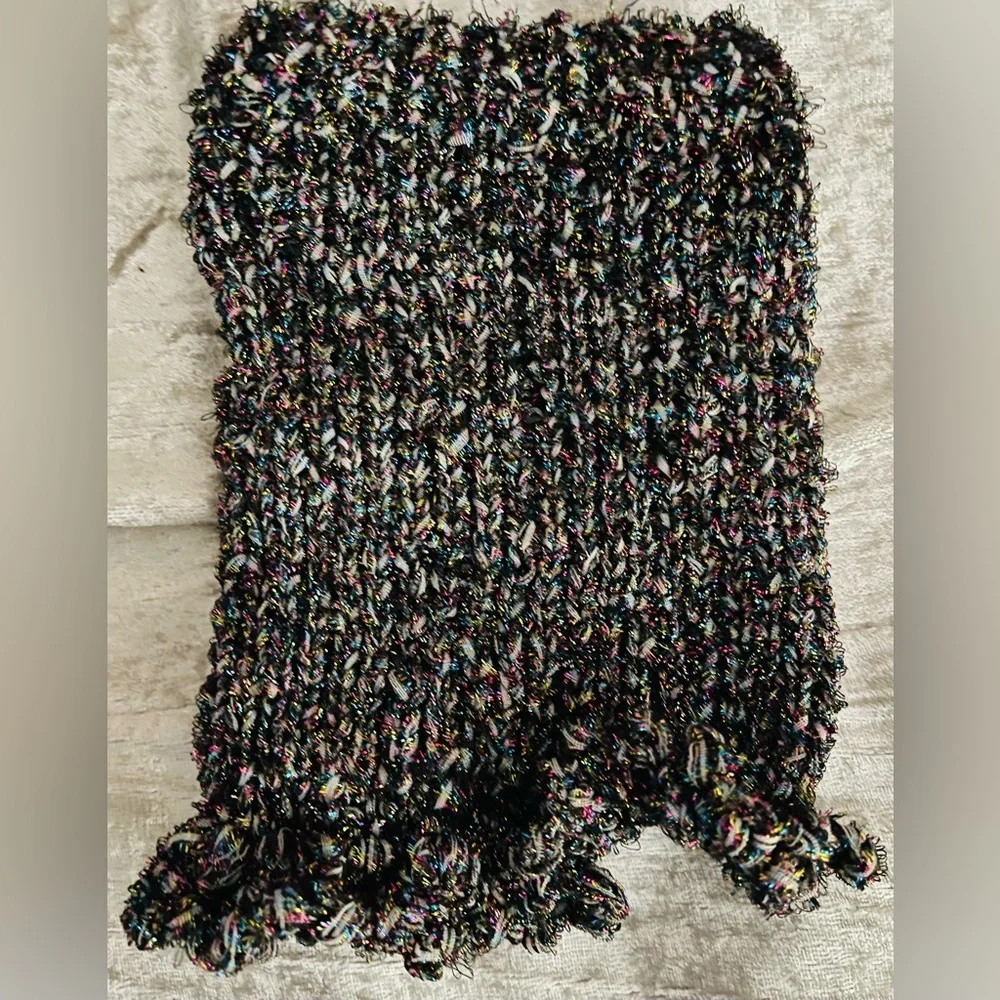 Black Multicolor Metallic Hand-Knit Dog Sweater Dress XS-S New